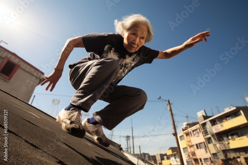 Asian Female Elderly Running Concept Generative AI