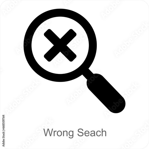 Wrong Search and serach icon concept