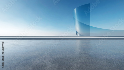 3d render of abstract futuristic architecture with empty concrete floor. Scene for car presentation.
