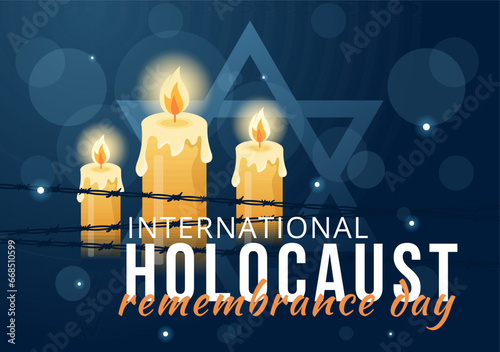 International Holocaust Remembrance Day Vector Illustration on 27 January with Yellow Star and Candle to Commemorates the Victims in Flat Background