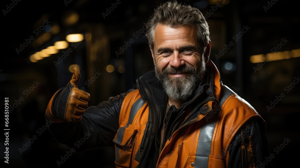 Construction worker showing thumb up