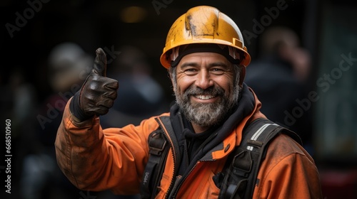 Construction worker showing thumb up