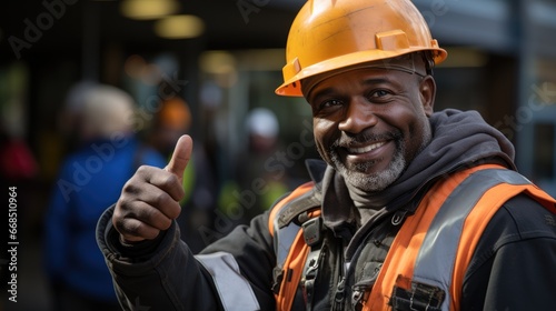 Construction worker showing thumb up