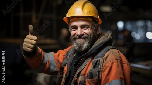 Construction worker showing thumb up