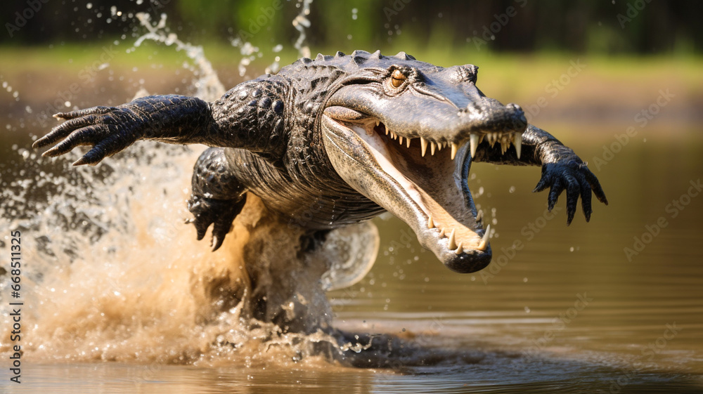 Photo of american alligator attacking in the water. Nature and animals concept.
 - obrazy, fototapety, plakaty 