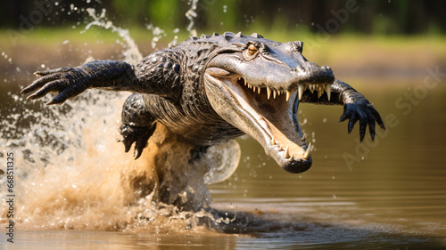 Photo of american alligator attacking in the water. Nature and animals concept.
 photo
