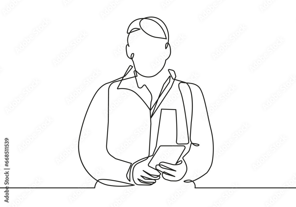 Continuous One Line Drawing of Businessman. Professional Business Concept One Line Illustration. Man Working Abstract Minimalist Contour Drawing. Vector EPS 10