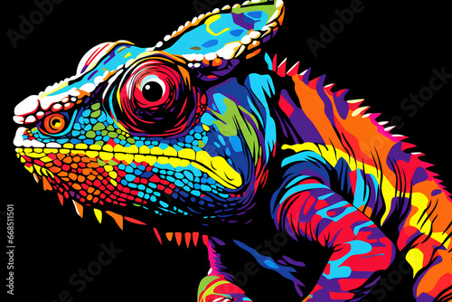 chameleon cartoon illustration with black background