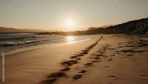 Sunset over the tranquil coastline, a beautiful summer vacation destination generated by AI