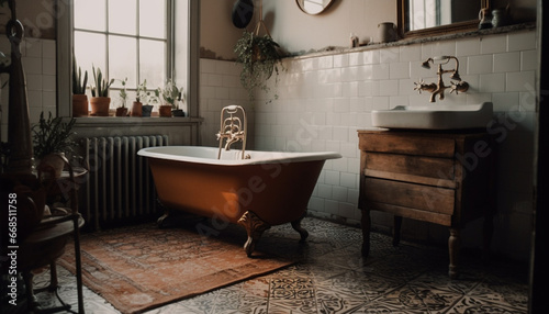 Modern luxury bathroom with clean tile flooring and elegant design generated by AI