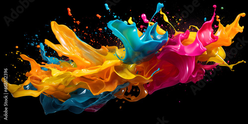 Beautiful splash of paint liquid Black background,Colorful paint splashes in a black background,Colorful paint splashes isolated on black background