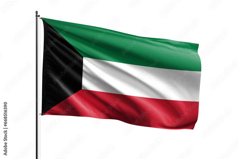 3d illustration flag of Kuwait. Kuwait flag waving isolated on white background with clipping path. flag frame with empty space for your text.