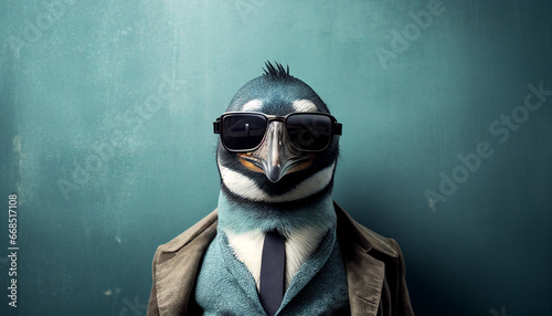 Skurril Tiere lustig mit Sonnenbrille Pinguin Brillenmode Werbung Marketing Optiker Generative AI  photo
