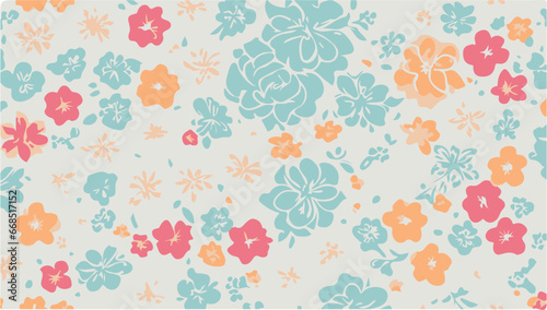 seamless background with flowers, seamless floral pattern, Hand drawn floral seamless pattern bacis shapes, flat vector minimal style. White background. Horizontal border with flower doodles. Vector