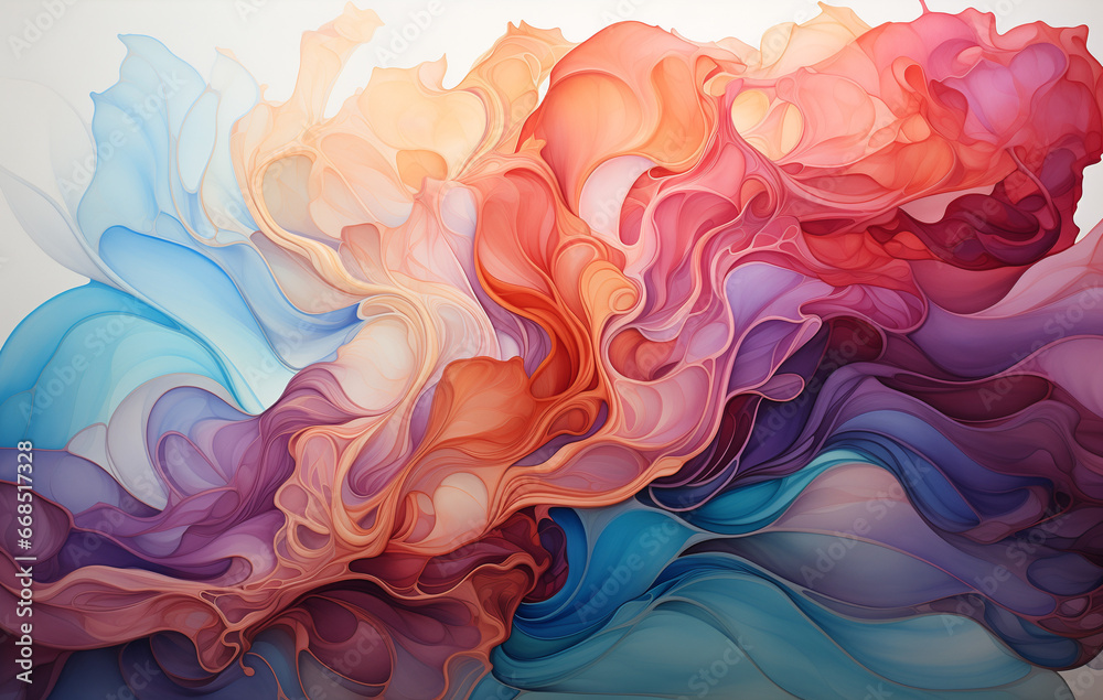 Fototapeta premium Muted Composition: Lovely and Colorful Watercolor Oceans in Light Indigo and Dark Red, Light Brown and Cyan