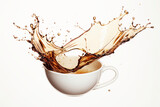 Photo of a steaming cup of freshly brewed coffee with a mesmerizing splash of liquid