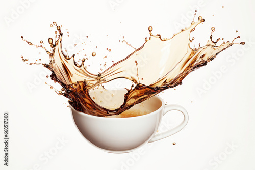 Photo of a steaming cup of freshly brewed coffee with a mesmerizing splash of liquid