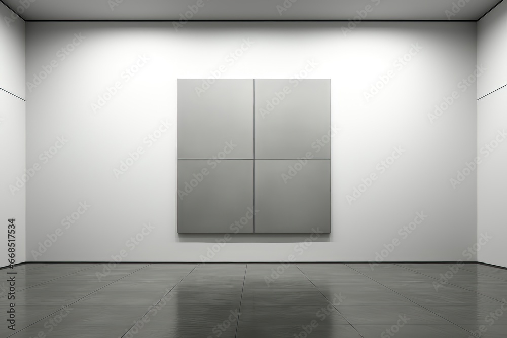 Fototapeta premium An abstract background image featuring blank frames on a white wall in an empty room, providing ample space for customization and design. Photorealistic illustration