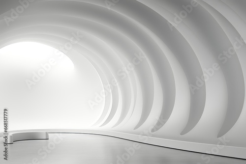 An abstract background image with an artistic and surreal quality showcases an all-white, round-shaped environment, offering an imaginative backdrop. Photorealistic illustration