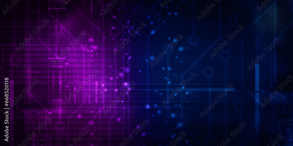 2d illustration Abstract futuristic electronic circuit technology background
