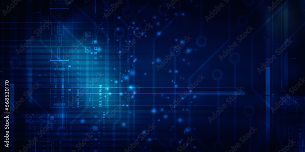 2d illustration Abstract futuristic electronic circuit technology background
