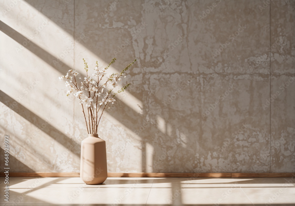 Blossom Twig in Clay Vase: Minimalist Home Decor