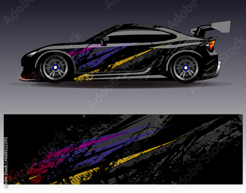 Car wrap design vector.Graphic abstract stripe racing background designs for vehicle  rally  race  adventure and car racing livery