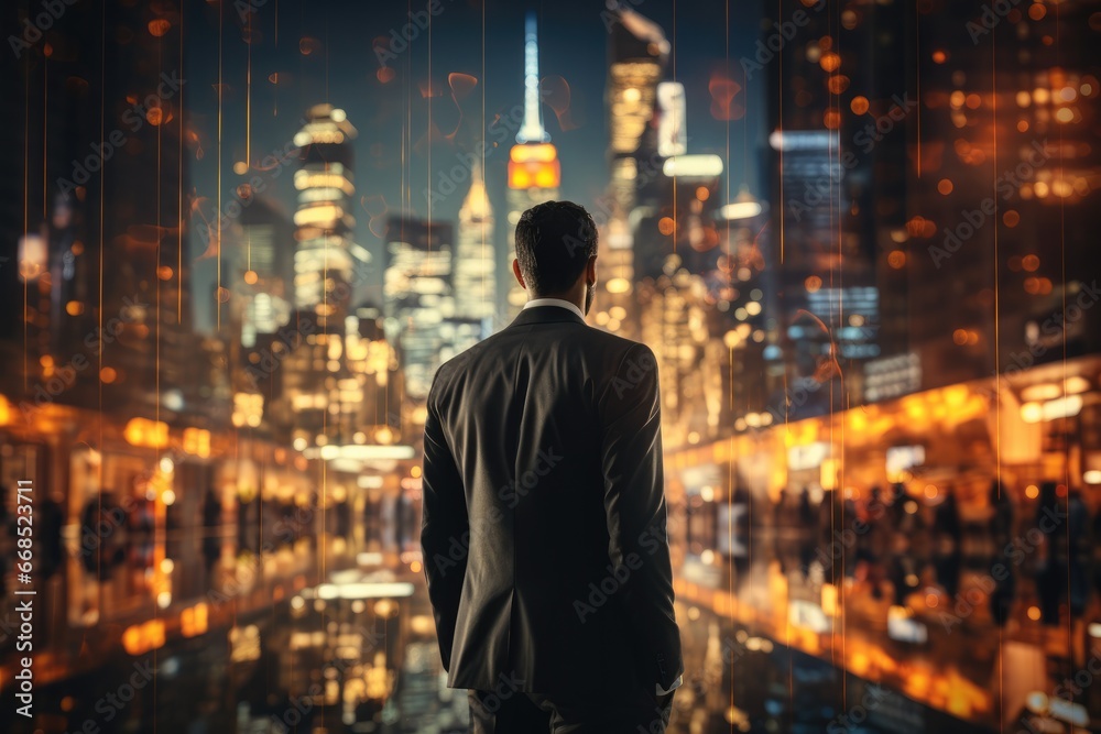 Businessman and cityscape double exposition