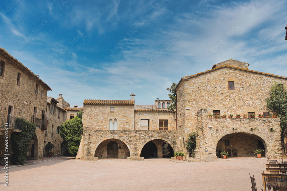 Monells medieval village in the province of Girona, located in the Baix Emporda region, Girona, Spain.