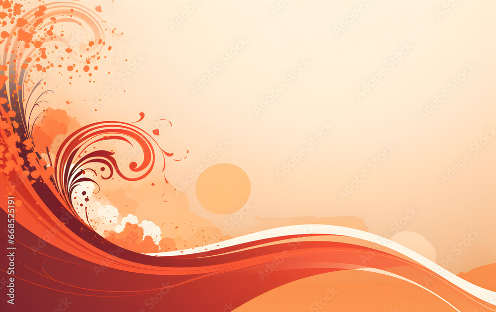 Abstract warm orange floral wallpaper background widescreen design in warm sunset hues, with swirls, ornate flourishes, splatters and curves. Abstract warm orange floral wallpaper background widescreen design in warm sunset hues, with swirls, ornate flourishes, splatters and curves.