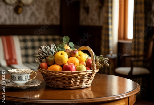 Inviting Fruit basket dining room. Modern home. Generate Ai