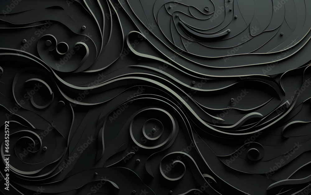 A luxurious digital artwork featuring sleek black waves with golden contours, lifting elegance and depth. Widescreen, 16:10 ratio