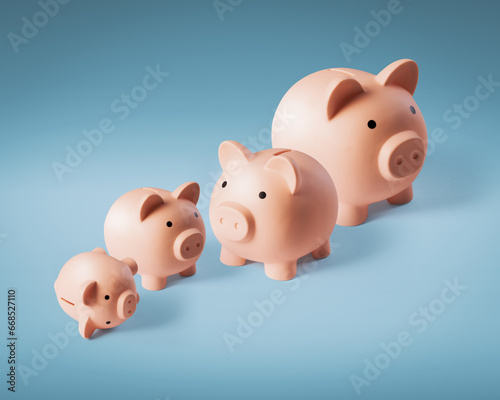 Financial growth  group of many piggy banks