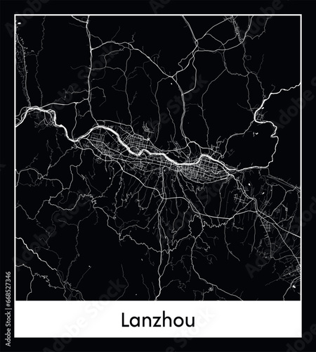 Minimal city map of Lanzhou (China Asia)