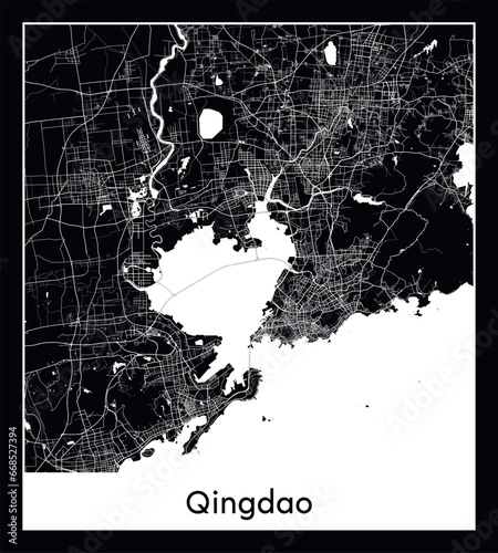 Minimal city map of Qingdao (China Asia)
