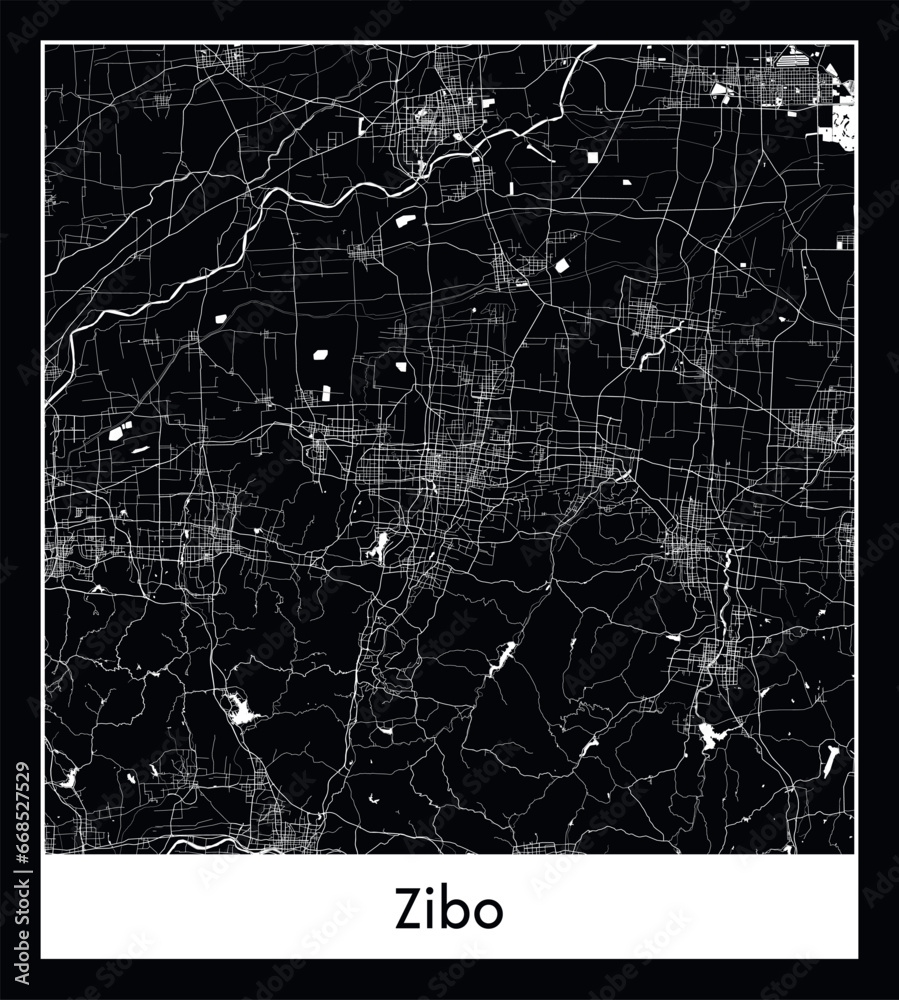 Minimal city map of Zibo (China Asia)