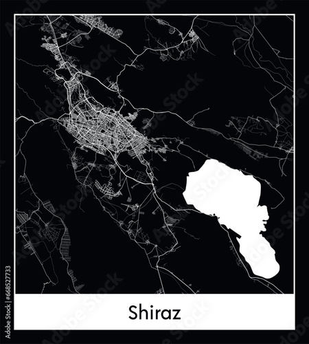 Minimal city map of Shiraz (Iran Asia)