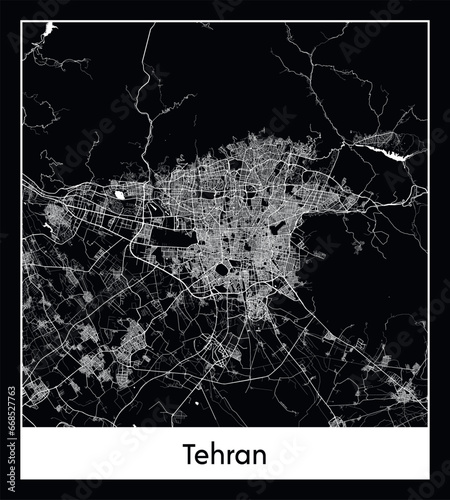 Minimal city map of Tehran (Iran Asia)