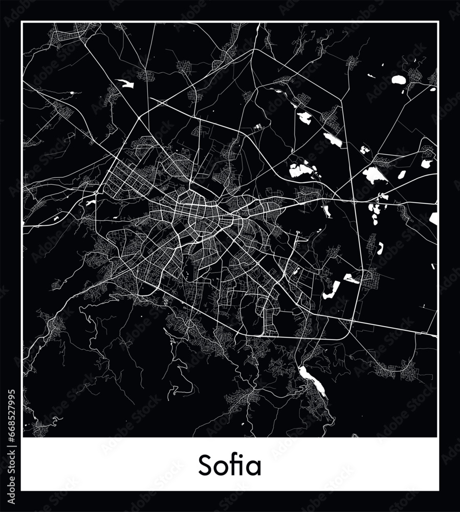 Minimal city map of Sofia (Bulgaria Europe)