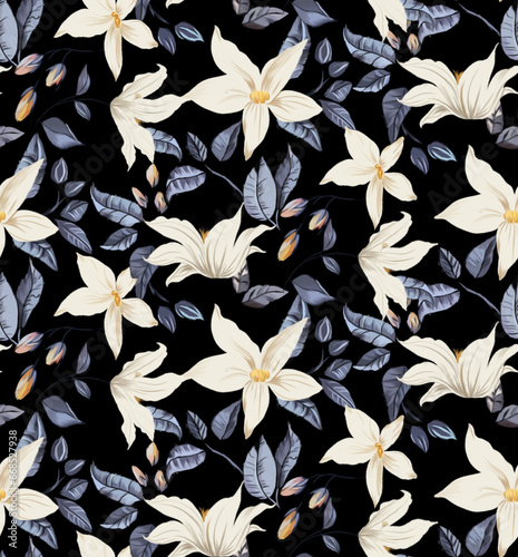 Wallpaper Mural Seamless pattern with spring flowers and leaves. modern pastel summer, winter rose background. floral pattern for wallpaper or fabric. autumn Flower rose. Botanic Tile.
 Torontodigital.ca