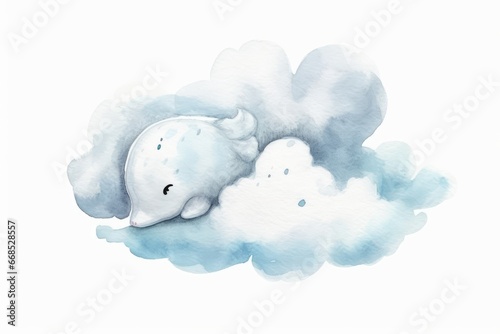 Cloud Watercolor Painting for Baby Shower, single, isolated on white background. AI generated © PandaStockArt