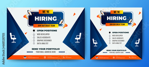 Recruitment advertising template. Recruitment Poster, Job hiring poster, social media, banner, flyer. Digital announcement job vacancies layout	
