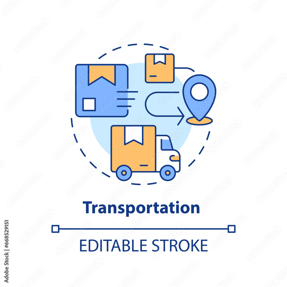 2D editable transportation icon representing moving service, simple isolated vector, multicolor thin line illustration.