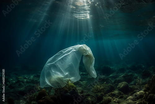 Plastic bag at the bottom of the sea.
