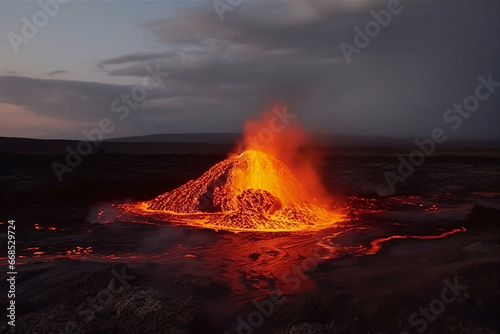 Eruption of a small volcano. 