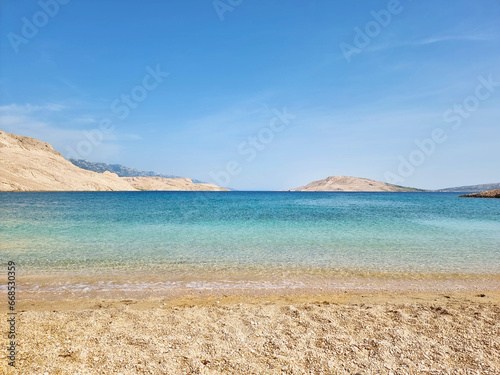 Empty Rucica beach near Metajna on island of Pag in Croatia, Europe. summer vacation wallpaper