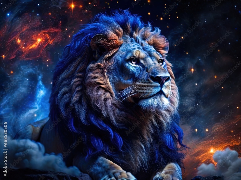 Lion in a fantastic space.