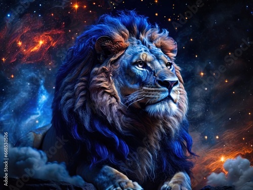 Lion in a fantastic space.