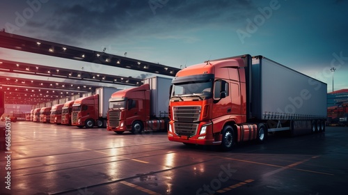 Trailer parked at warehouse warehouse Freight transport, container truck, loading, distribution warehouse Freight truck transporting goods Warehouse logistics