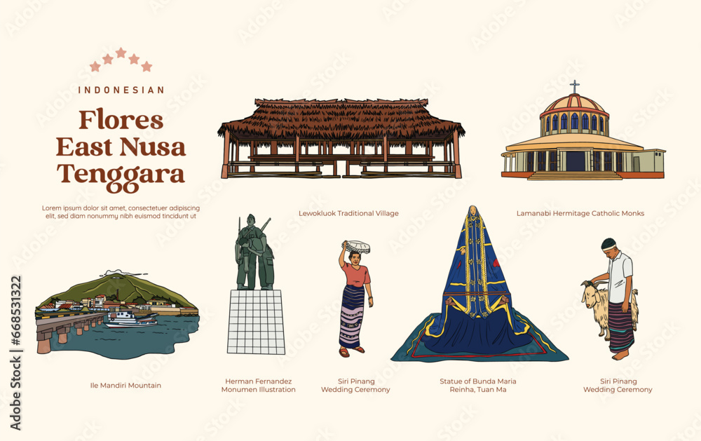 Isolated East Nusa Tenggara Indonesia Landmark Illustration